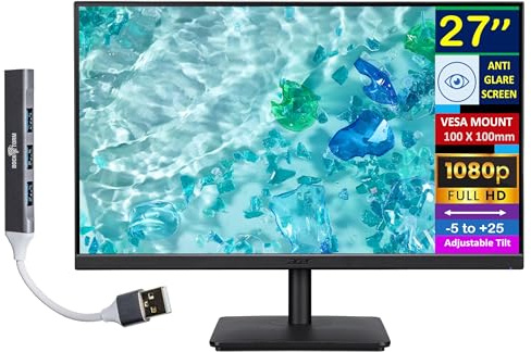 acer EK271 EBI 27 FHD IPS Free Sync Monitor with 1ms Response Time, Anti-Glare, Flicker-Free, VESA Mount (100mm), VGA, HDMI and USB Dockztorm