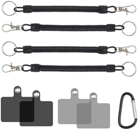 Notoke 4er Pack Handyband mit Karabiner – 4 Patches + 1 Schwarz Karabiner-Clip, Anti-Diebstahl & Anti-Drop Telefonlanyard, Ideal für Outdoor-Aktivitäten wie Skifahren, Wandern, Radfahren & Angeln