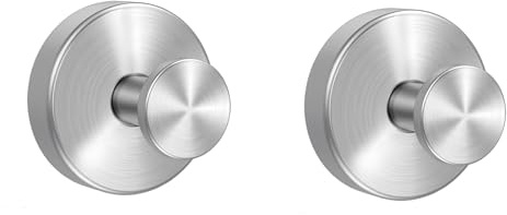 Cyberwork Ganci Senza forare - 2 ganci a ventosa in acciaio inox con ventose. Appendi accappatoio bagno, strofinacci cucina, ventose con gancio per bagno, cucina, ufficio (Argento spazzolato)