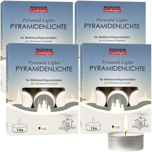 BRUBAKER Pyramiden-Teelichter 48er Pack - Pyramidenlichte aus Paraffin mit Metallhülle - Ideal für Weihnachtspyramiden & Weihnachtsdeko - Lange Brenndauer & Extra Große Flamme