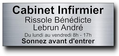 Plaque de Porte Personnalisée - 24x10 cm - Jusqu’à 5 lignes - Bureau, Nom, Profession Libéral, Cabinet Médical, Entreprise Intérieur/Extérieur, Signalétique Adhésive (Argent Radial)