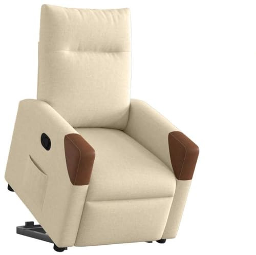 PHGTYUK Relaxsessel mit Aufstehhilfe und manueller Liegefunktion in Creme Stoff für EIN bequemes Sitzerlebnis mit praktischer Seitentasche