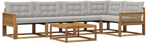 vidaXL Outdoor-Sofagarnitur mit Kissen 6 pcs Natürlich und Hellgrau, Garten-Sofa, modernes Outdoor-Sofa, langlebige Terrasse, Chill-Lounge, stilvolle Komfort-Einheit zum Entspannen