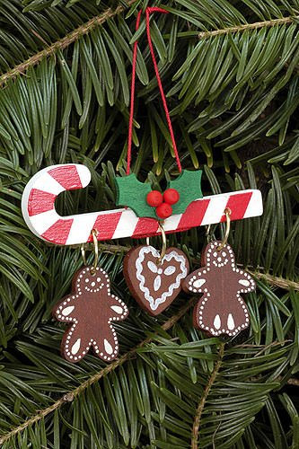 Christbaumschmuck Zuckerstange mit Lebkuchen - 7,0 x 5,4cm
