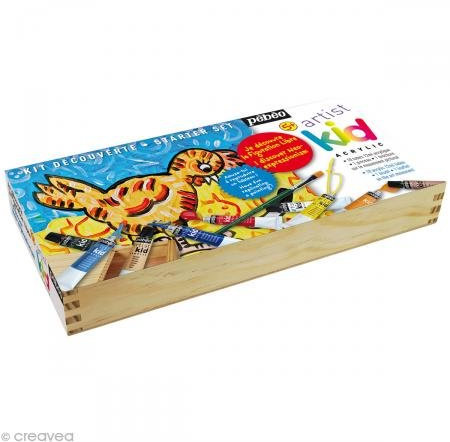 Pébéo - Artist Kid acrylique - Coffret bois Figuration Libre - à partir de 5 ans