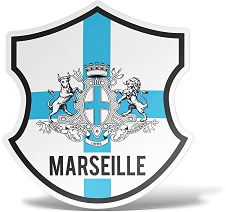 erreinge Drapeau Marseille Autocollant France Bouclier Shaped adhésif Autocollant PVC pour Mur Murale Auto Moto Casque Camper pour Ordinateur Portable - 35 cm