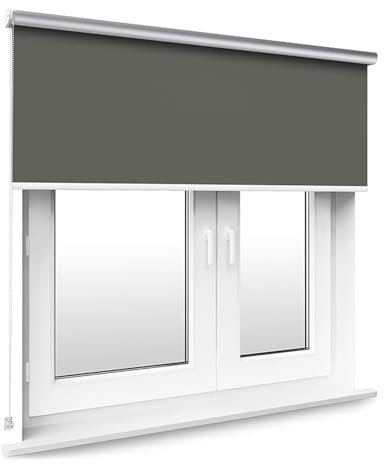 Tropik Home Dark Grey Thermal Blackout Window Roller Blind Available in 16 Width Sizes, 110cm wide (plus 4.5cm fittings)