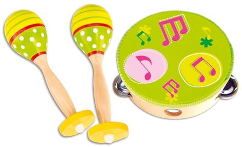 Bontempi – 610510 – Musikinstrument – Maracas und Tamburin Musik Set – Farben können variieren