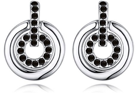 Crystalline Azuria Donna 18ct Placcato Oro Bianco Cristalli Nero Rotondo Cerchio Orecchini a Lobo