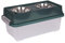 Iris Ohyama, Gamelle Surélevée avec Support en Boite Plastique, Vert, Mangeoire surélevée pour Chien, Chat, avec Double Bol, Eau, Nourriture, Clips, Solide, Rangement Croquette, sans BPA, FS-M