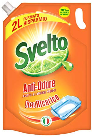Svelto Piatti a Mano Anti Odore Aceto e Limone Verde, €co Ricarica, 2 L, Formato Risparmio