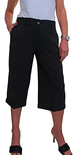 icecoolfashion Women's Wide Leg Smart Culottes Trousers | Ladies Cropped High Waist Trousers for Casual & Office Wear, Pleated