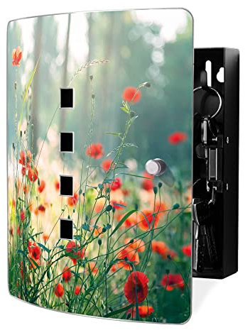 banjado Design Schlüsselkasten aus Edelstahl für 10 Schlüssel/Schlüsselbox zur Schlüsselaufbewahrung 24 x 21,5 x 7cm groß mit praktischem Magnetverschluss/Motiv Waldmohn