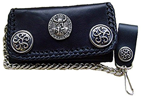 Lederecke Konstanz Biker Leder Geldbörse Wallet Odin Amulette Leder Farbe Schwarz