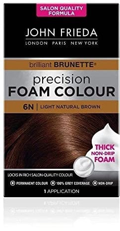 John Frieda Precision Foam Colour 6N, Salon Finish Hair Dye, 100 Percent Grey Coverage, Light Natural Brown