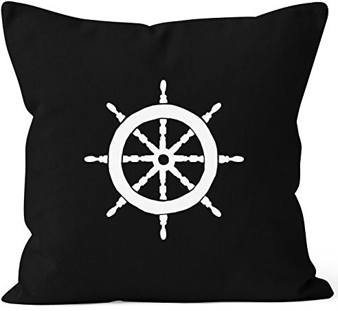 MoonWorks Kissenbezug Kissen-Hülle Deko-Kissen 40x40 Steuerrad Segeln Baumwolle schwarz 40cm x 40cm