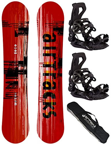 Airtracks Herren Snowboard Set Freeride Freestyle - Linear Camber Snowboard Extra Wide 171 - Softbindung Master XL - SB Bag