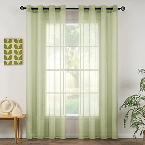 MIULEE Sheer Voile Vorhang mit Ösen Transparente Optik Gardine Vorhänge Ösenvorhang Ösenschal Transparent Durchsichtig Fensterschal für Schlafzimmer Wohnzimmer Babyroom 140x175 cm (B x H) Grün