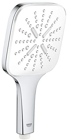GROHE Rainshower SmartActive 130 Cube - Handbrause (wassersparend, 3 Strahlarten, Universal Befestigungssystem, Strahlumstellung per Tastendruck), eckig, super steel, 26582DC0