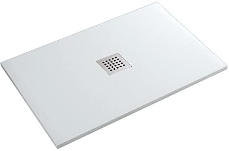 Receveur de douche en résine minérale effet pierre avec trou central - 80 x 150