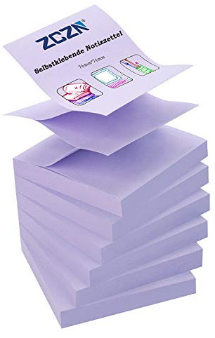 ZCZN Z-Notes, 6 Blöcke Selbstklebende Notizen, Klebezettel Von 76 x 76 mm, 80 Blatt pro Block - Selbstklebende Notizen Von 480 Blatt - Hellviolett