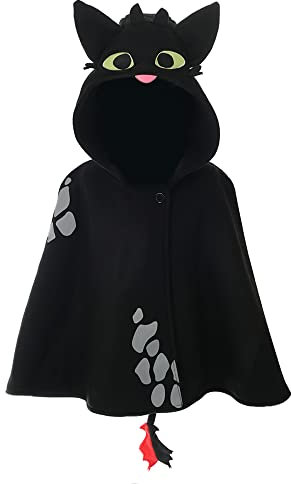 Ohnezahn Kinder Umhang mit Kapuze für Drachenzähmen leicht gemacht Fans | Größe: 120