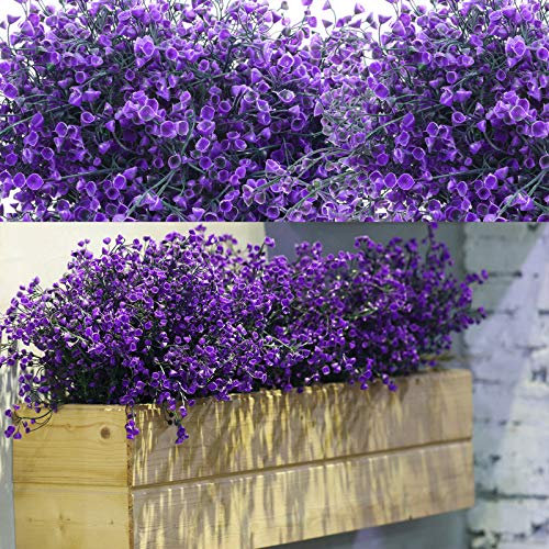 WILLBOND Lot de 12 Fleurs artificielles d'extérieur résistantes aux UV en Plastique pour Maison, Jardin, Porche, Pots de Fleurs à Suspendre, décoration de Printemps et d'été (Violet)