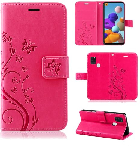 Hülle Kompatibel mit Samsung Galaxy A21s | Klapphülle Schutzhülle mit Kartenfächer Kompatibel für Galaxy A21s | Magnetverschluss Klapphülle | Pink