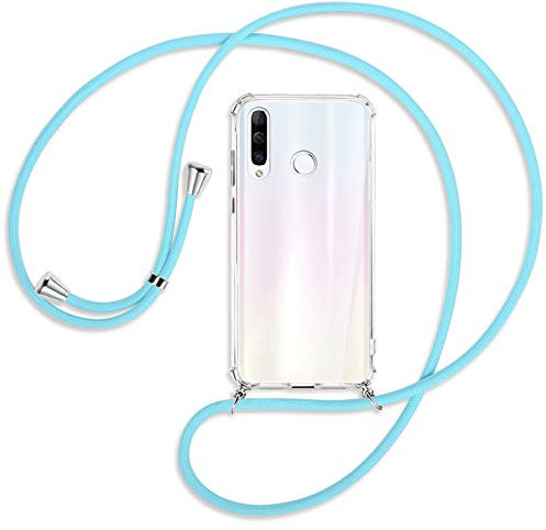 mtb more energy Handykette kompatibel mit Huawei P30 Lite, P30 Lite New Edition (6.15'') - Himmelblau - Smartphone Hülle zum Umhängen - Anti Shock Full TPU Case