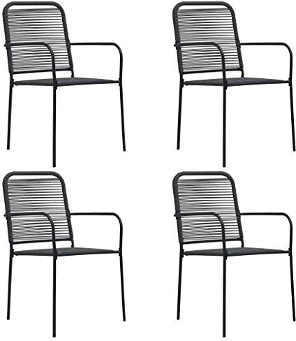 vidaXL Set of 4 Black Garden Chairs, Minimalistic Various Decors Suited, UV and Weather-Resistant Cotton Rope Woven Over Powder-Coated Steel Frame
