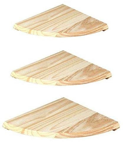 Set Of 3 Natural Wood Corner Shelf Wall Mounted Storage Wooden Unit Shelves Kit Home & Kitchen Decorative Corner Shelves (380 x 380 x 16mm)