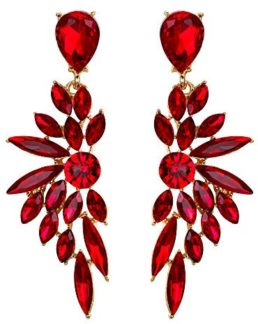 Clearine Ohrringe Hochzeit Braut Kristall Teardrop Marquise Cluster Bling Hängend Ohrstecker für Damen Rubin-Rot Gold-Ton
