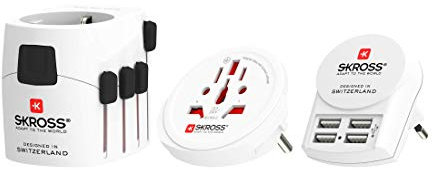 SKROSS - 1.302523 - Pro+ USB (AC) - Universal travel adapter - ports 1 USB type C 3.0a / 1 type A 2.4a - Voltage and power 100V - 700W / 250V - 1750W. Anti -shock protection