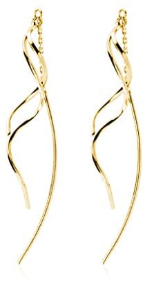 SLUYNZ 925 Sterling Silber Kurve Einfädler Ohrringe Kette für Frauen Damen Lange Ohrringe Hängend (Gelb)