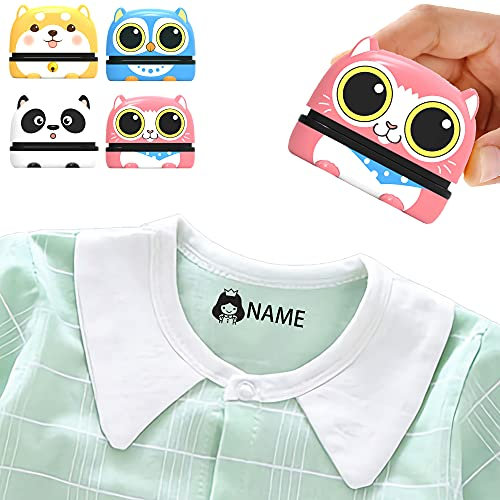 DGLpintu Benutzerdefinierter Stempel, personalisierte selbstfärbende Namensstempel, personalisierter Namensstempel für Kindertagesstätte, Pflegeheim, Schule, Kleidung(Eule/Mädchen)