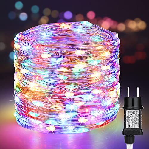 PhilzOps LED Lichterkette Außen, 20M 200 LED Bunt Weihnachten Lichterkette Strom Indoor 8 Modi Wasserdicht Kupfer Weihnachtsbeleuchtung für Outdoor Innen Tannenbaum Balkon Garten Hochzeiten Party Deko