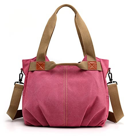 FANDARE Toile Sacoche Sac a Main Femme Sacs Cabas Portés Epaule Rétro Sac D'épaule pour Achats Fête École Voyage Travail Crossbody Bag Rose