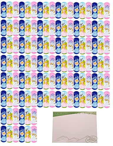 120 Stück FIGO professional Kinder-Pflaster + varivendo Notizblock (120x Prinzessin)