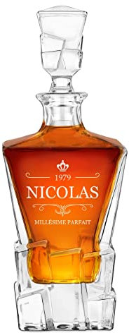 Maverton Carafe à whisky avec gravure - Avec motif décoratif - 950ml Carafe personnalisée pour homme - Décanteur élégant pour lui - Carafe à whisky au design unique - Couronne