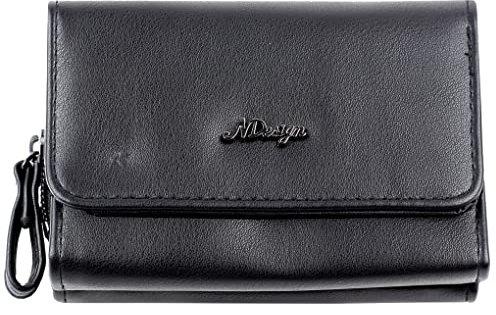 New Design Geldbörse Damen Portemonnaie Portmonee Geldtasche Organizer Unifarben (Schwarz)