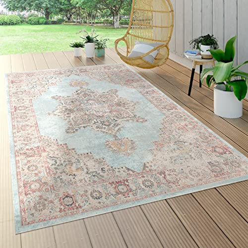 Paco Home Outdoor Teppich Wetterfest Wohnzimmer Balkon Küche Schlafzimmer Marokkanisch Muster Ornamente Mandala Türkis Blau, Grösse:240x330 cm