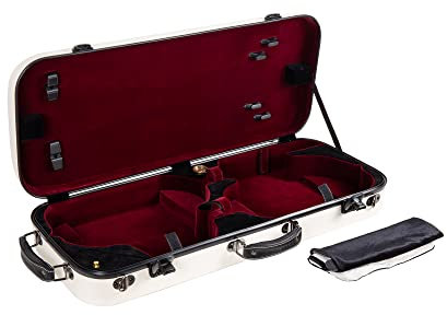 Crossrock CRF2020DVMW - Custodia doppia in fibra di vetro per violino 4/4, include serratura TSA, coperta protettiva, igrometro, spallacci rimovibili, colore: Bianco latte