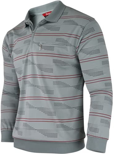 Soltice Herren Langarm Poloshirt mit Brusttasche, Polohemd mit kariert, Gestreiftem Kragen, Blousonshirt aus Baumwoll-Mix (M bis 3XL) (M, [M5] Slategray)