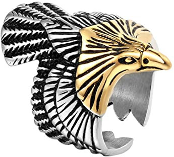 XJruixi Unique 316L Stainless Steel Biker Eagle Ring Men's Punk Hip-Hop Animal American Eagle Ring Jewelry Gift