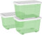 Cetomo 35L*3 Storage Boxes with Wheels, Plastic Storage Box with Lid, Latching Buckles, Click Closure, Stackable, Nesting, Durable Organizer for Home Office Clothes, Clear Green, 35L-3 Pack