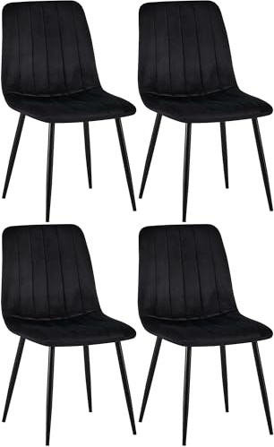 CLP 4er Set Esszimmerstuhl gepolstert Dijon, mit Ziernähten & Bodenschonern, Polsterstuhl für Esszimmer & Küche, belastbar bis 150 kg Farbe schwarz Material Samt