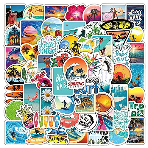 AUCEKO 100 Stück Sommer-Surfen Aufkleber Pack Summer Surfing Sticker Set wasserdichte Vinyl Sticker für Laptop Kinder Autos Motorrad Fahrrad Skateboard Gepäck Koffer Computer Aufkleber Graffiti Decal