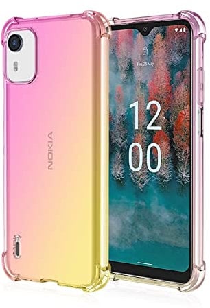 Topme Phone Case for Nokia C12 (6.3 Inches), Soft TPU Silicone Transparent Color Gradient Mobile Phone Case - Pink Gold