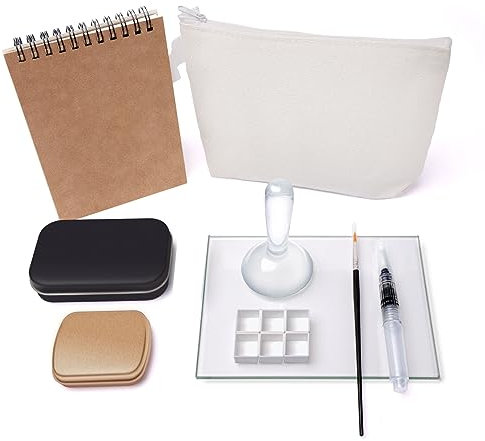 Artisan's Watercolor Paint Making Tool Set with Small Handmade Materials, Paint Making Materials, 7 x 5 Glass Plate, 2 Glass Gauze and Paper Journal