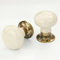UNDERGROUND PARTS Jones & Grey Cream Ceramic Crackle Glaze Round Door Knobs Handles Antique Brass